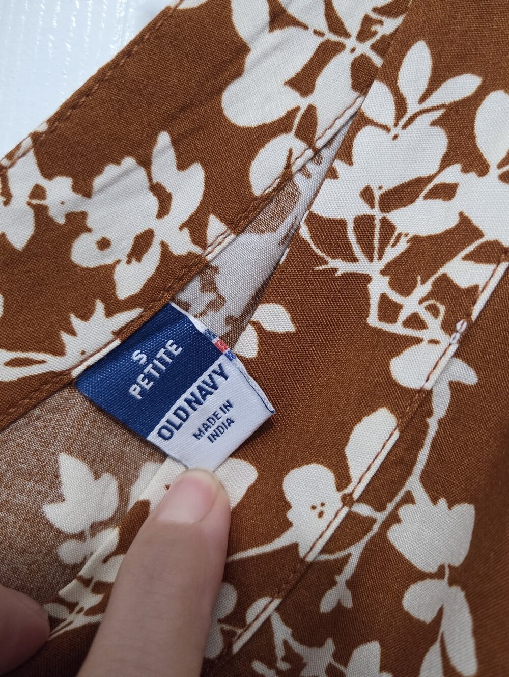 Old Navy Brown Floral Short Sleeve Tiered Mini Dress Sz Small Petite Boho Casual - Picture 10 of 13